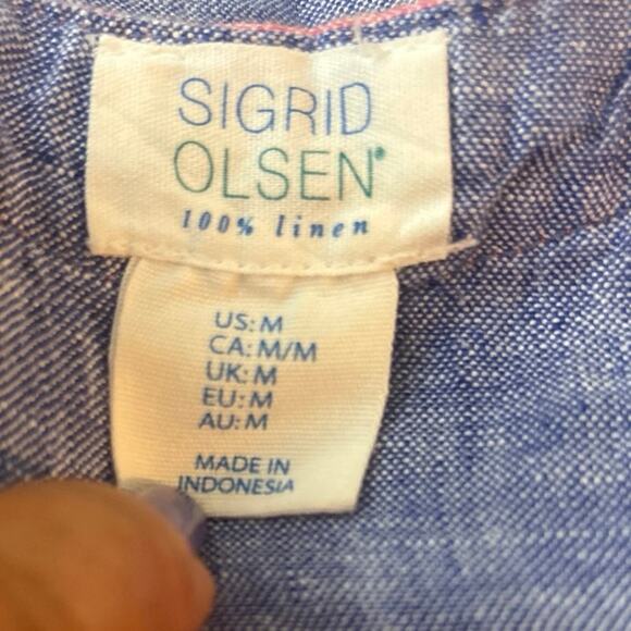 Sigrid Olsen 100% Linen Shift Dress Blue Sleeveless Beachy Nautical Minimalist M - Picture 5 of 9